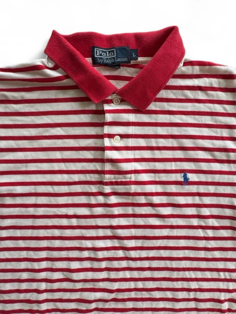Polo Ralph Lauren Red & White Striped Shirt L Cotton Casual Golf Streetwear Y2K